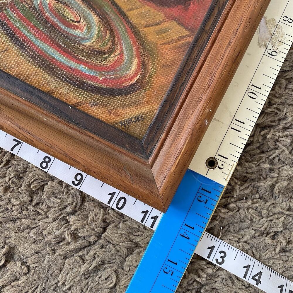 VTG Original Oil Painting on Canvas Abstract Living Room Fireplace Signed Frame - Picture 2 of 5